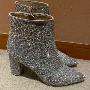 Brand new never worn Betsey Johnson rhinestone boots silver.